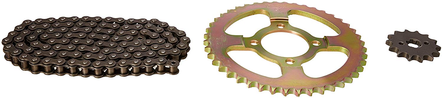 Uno Minda CH-5007 Quadra Rivet Chain & Alloy Steel Hardened Sprockets Chain & Sprocket Kit - R428 SIZE-108L / 14T / 44T(4H) For Hero Passion, Passion Plus Old 